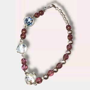 Vintage Wire Wrapped‎ Lampwork Glass Bead Bracelet 9"